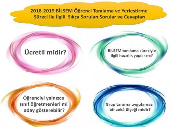 2018-2019 BİLSEM Öğrenci Tanılama ve Yerleştirme Süreci ile İlgili Sıkça Sorulan Sorular